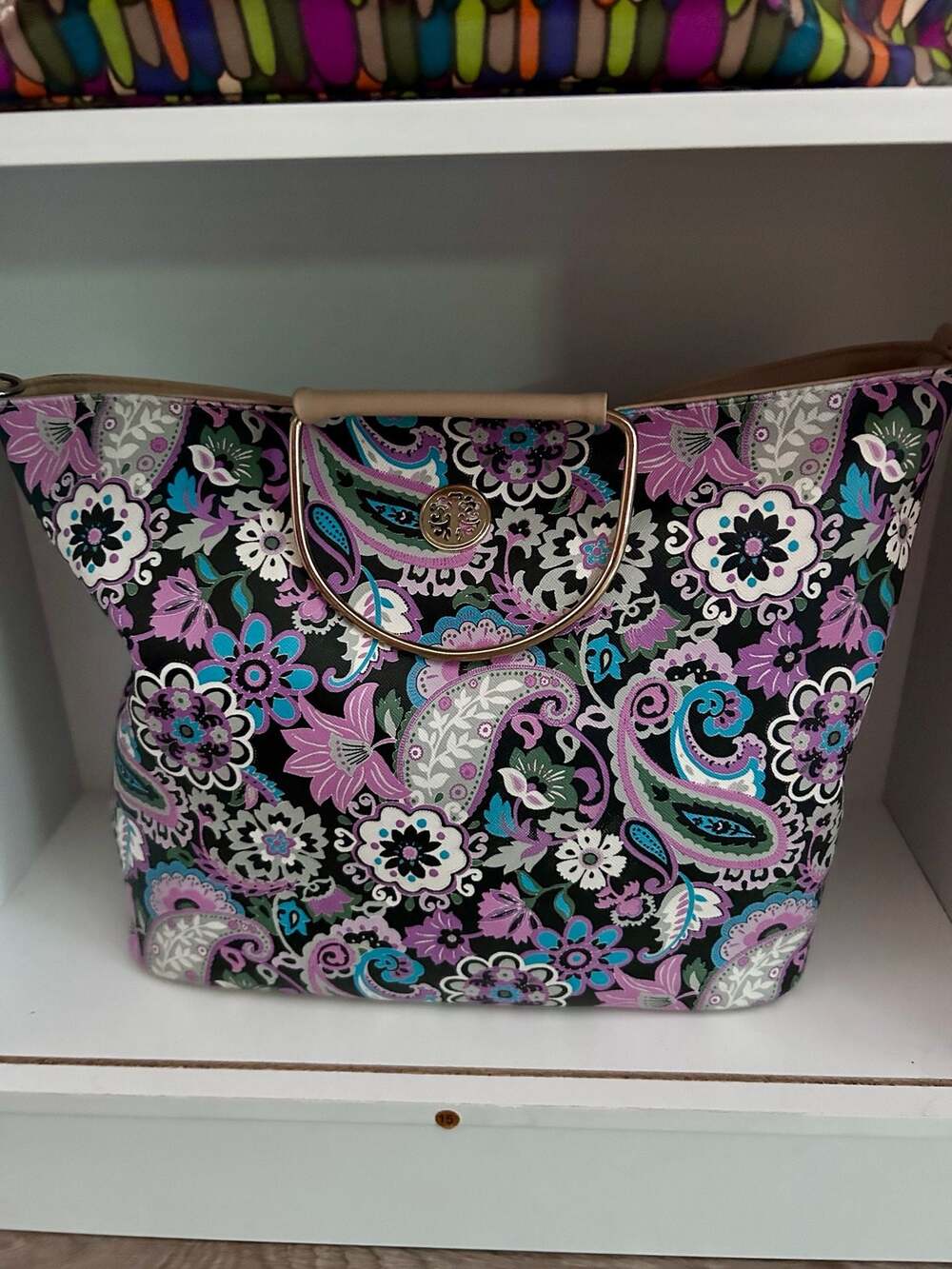 Unbranded Paisley Floral Vinyl Tote Bag with Metal Ring Handles